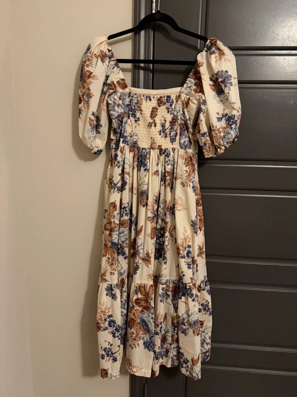Abercrombie & Fitch Cream Floral Maxi Dress with Blue and Brown Print